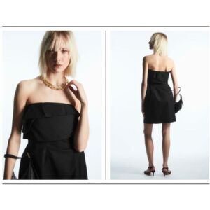 COS Women's Strapless Linen-Blend Mini Dress Size 2 NWT 175 Black